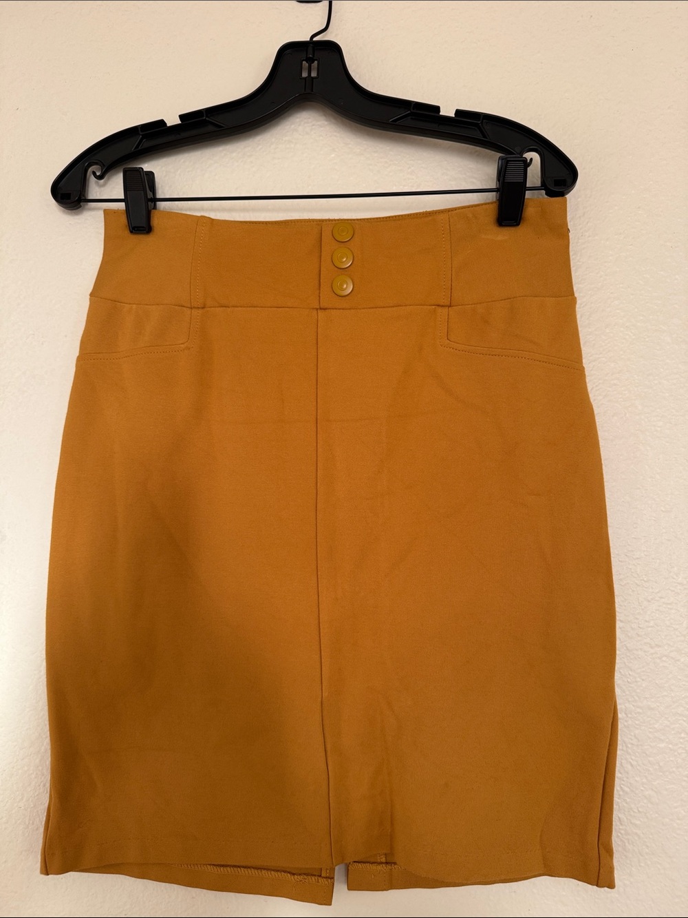 d. jeans Mustard Yellow High-Rise Pencil Skirt with Button Detail
